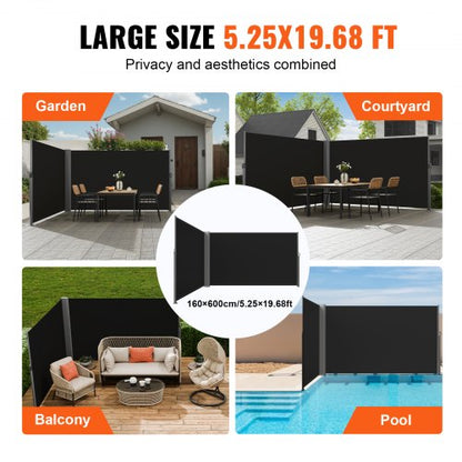 Retractable Side Awning, Double Retractable Patio Screen Waterproof Privacy Fence, Outdoor Room Divider