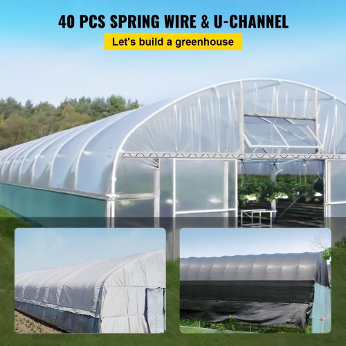Spring Wire and Lock Channel Kit, Aluminum Alloy U-Channel & PE-Coated Wiggle Wire for Greenhouse Plastic Poly Film