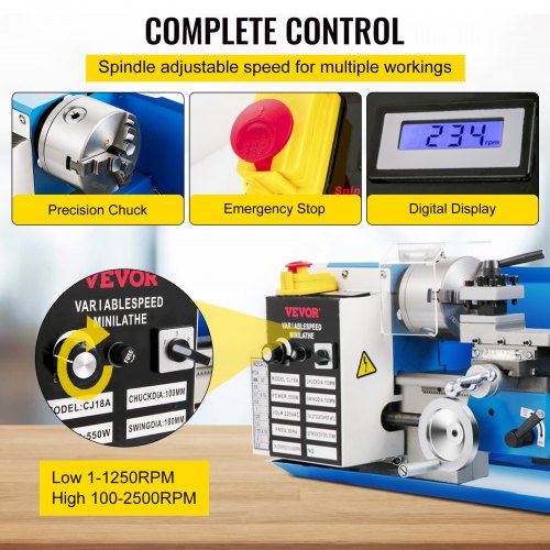 Precision Mini Wood & Metal Bench Lathe 550W Turning Machine, Variable Speed, Heavy-Duty Gear, Professional Threading