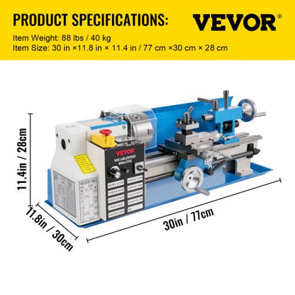 Precision Mini Wood & Metal Bench Lathe 550W Turning Machine, Variable Speed, Heavy-Duty Gear, Professional Threading