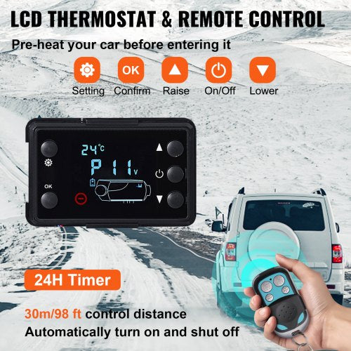 Diesel Air Heater Muffler, Remote Control Diesel Parking Heater with LCD Switch for Cars, Trucks, Motor-home, Boat & Bus