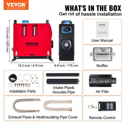 All-in-One Diesel Air Heater, Outlet Remote Control Parking Heater with Silencer & Blue LCD for RV, Trucks, Buss