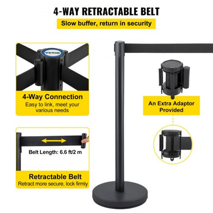 Crowd Control Barrier Stanchion Posts with Queue Pole Retractable Belt, Durable Stainless Steel Crowd Management Set