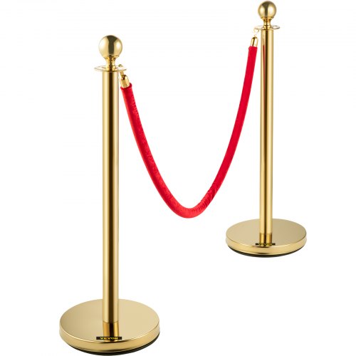 Premium Crowd Control Stanchion Set with Red Velvet Rope, Gold Stainless Steel Posts & Heavy-Duty Base