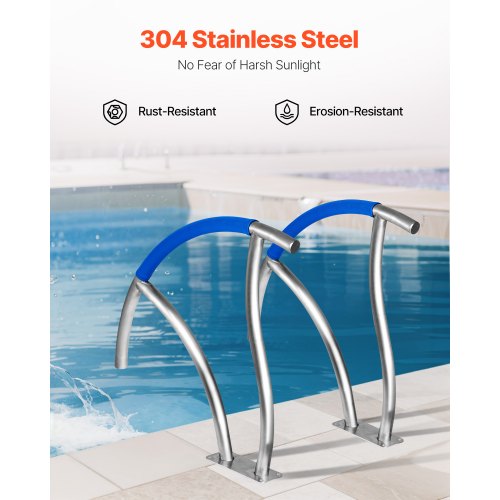 304 Stainless Steel Stair Pool Hand Rail 375lbs Load Capacity With Quick Mount Base Plate  Complete 2