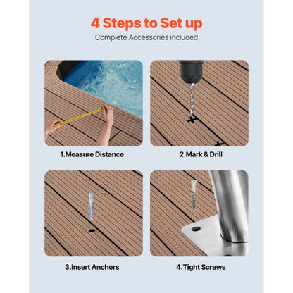 304 Stainless Steel Stair Pool Hand Rail 375lbs Load Capacity With Quick Mount Base Plate  Complete 5