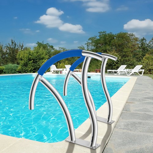 304 Stainless Steel Stair Pool Hand Rail, 375lbs Load Capacity with Quick Mount Base Plate & Complete Mounting Accessory