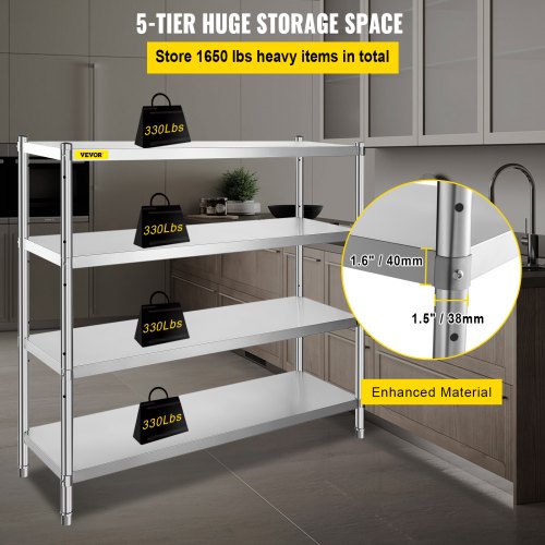 4Tier Stainless Steel Shelving Unit Heavy Duty Storage Rack 709 X 177 X 591 1320 Lbs Total Capacity 3