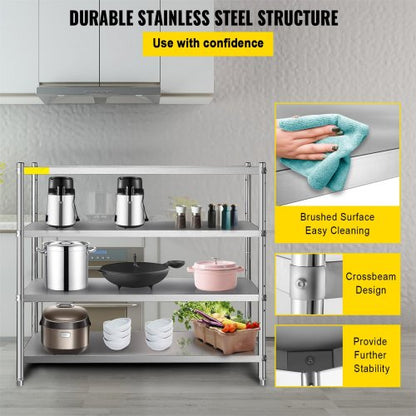 4Tier Stainless Steel Shelving Unit Heavy Duty Storage Rack 709 X 177 X 591 1320 Lbs Total Capacity 4