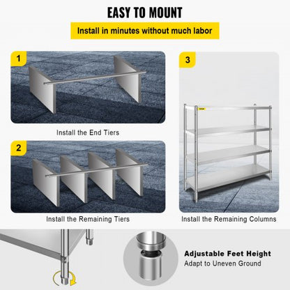 4Tier Stainless Steel Shelving Unit Heavy Duty Storage Rack 709 X 177 X 591 1320 Lbs Total Capacity 6