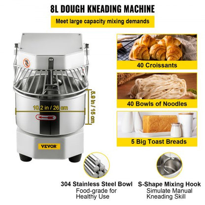 450W Commercial Dough Mixer 73Qt Stainless Steel Spiral Kneader With Timer  Safety Shield For Pizze 3