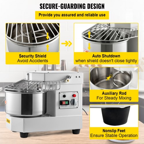 450W Commercial Dough Mixer 73Qt Stainless Steel Spiral Kneader With Timer  Safety Shield For Pizze 6