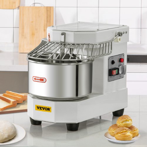 450W Commercial Dough Mixer, 7.3Qt Stainless Steel Spiral Kneader with Timer & Safety Shield for Pizzerias, Bakeries