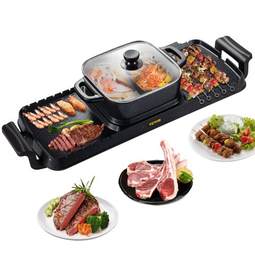 2400W 2in1 Electric Hot Pot  Grill Dual Temp Control Smokeless BBQ Pan With Nonstick Coating For 18 1