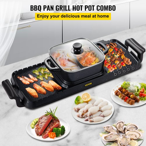 2400W 2in1 Electric Hot Pot  Grill Dual Temp Control Smokeless BBQ Pan With Nonstick Coating For 18 2