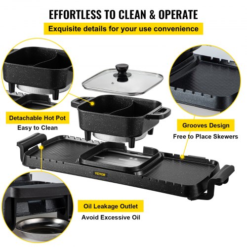 2400W 2in1 Electric Hot Pot  Grill Dual Temp Control Smokeless BBQ Pan With Nonstick Coating For 18 6