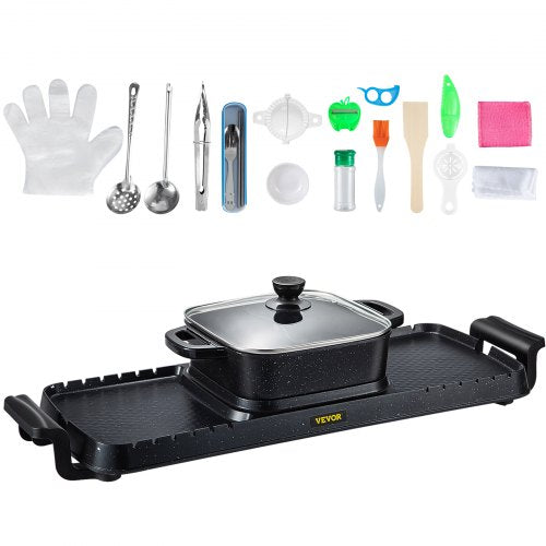 2400W 2in1 Electric Hot Pot  Grill Dual Temp Control Smokeless BBQ Pan With Nonstick Coating For 18 7