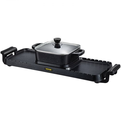 2400W 2in1 Electric Hot Pot  Grill Dual Temp Control Smokeless BBQ Pan With Nonstick Coating For 18 8