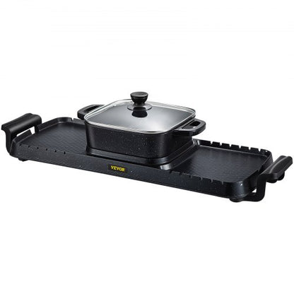 2400W 2in1 Electric Hot Pot  Grill Dual Temp Control Smokeless BBQ Pan With Nonstick Coating For 18 8