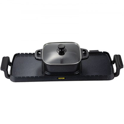 2400W 2in1 Electric Hot Pot  Grill Dual Temp Control Smokeless BBQ Pan With Nonstick Coating For 18 9