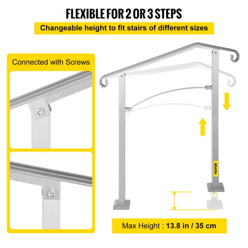 Alloy Metal Stair Handrail Kit Fits 2 Or 3 Steps RustProof Porch Step Rail Secure Grab Bar For Elde 3