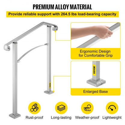 Alloy Metal Stair Handrail Kit Fits 2 Or 3 Steps RustProof Porch Step Rail Secure Grab Bar For Elde 4
