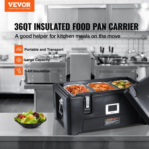 36Qt Stackable Catering Hot Box With 3 Stainless Steel Pans Top Load LLDPE Food Warmer WElastic Han 2