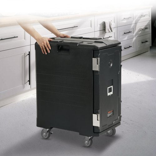 109 Qt Hot Box for Catering, Front Loading Food Warmer w/Handles & Wheels, LLDPE Food Box Carrier w/Double Buckles