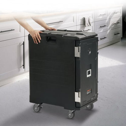 109 Qt Hot Box for Catering, Front Loading Food Warmer w/Handles & Wheels, LLDPE Food Box Carrier w/Double Buckles