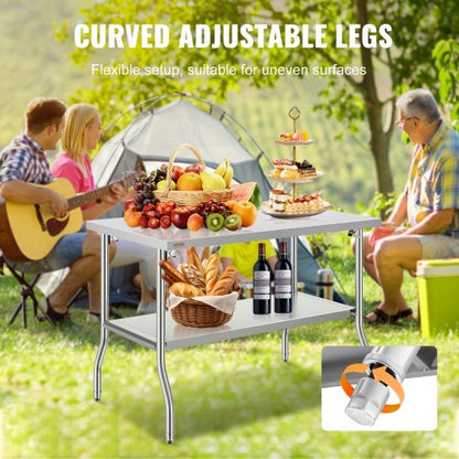 Stainless Steel Folding Table 48x30 Inch Commercial Prep Table WDouble Shelves HeavyDuty 772 Lbs Lo 5