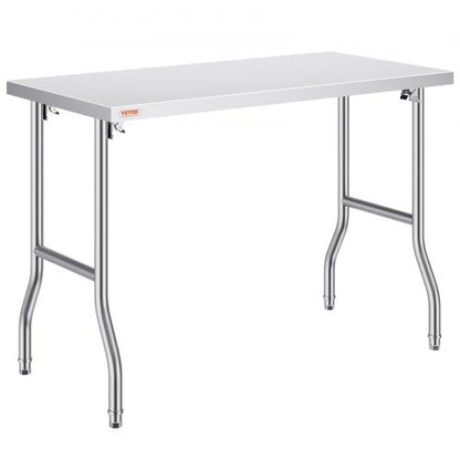 Heavy-Duty Stainless Steel Folding Table, 48" x 24" Kitchen Work Table with 661 lbs Load Capacity, Silver Commercial
