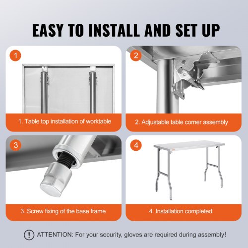 HeavyDuty Stainless Steel Folding Table 48 X 24 Kitchen Work Table With 661 Lbs Load Capacity Silve 6
