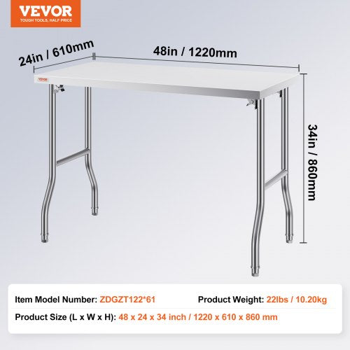 HeavyDuty Stainless Steel Folding Table 48 X 24 Kitchen Work Table With 661 Lbs Load Capacity Silve 7