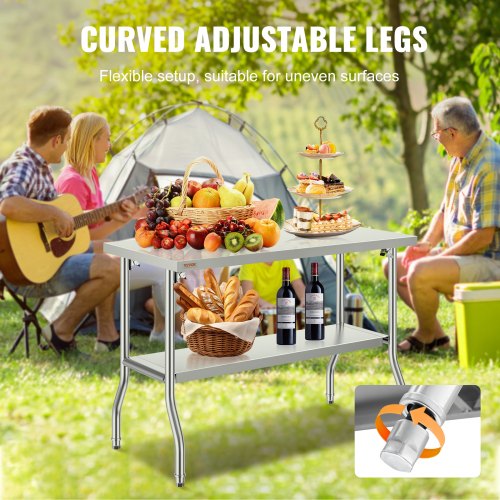 Commercial Stainless Steel Folding Prep Table HeavyDuty 300 Lbs Capacity Undershelf Storage Kitchen 5