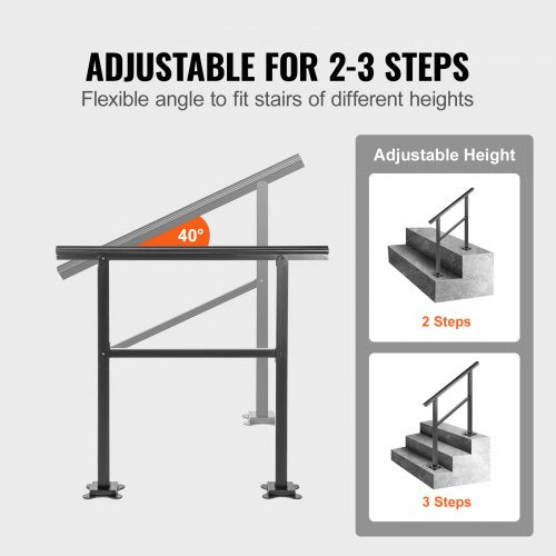 165LBS Load Aluminum Stair Handrail 36 X 35 Outdoor Stair Railing W030 Adjustable Angle Fits 23 Ste 4