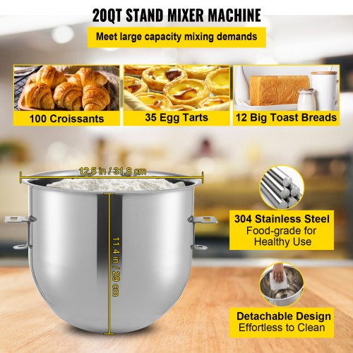 Commercial Stand Mixer, Stainless Steel Bowl, Electric Food Mixer with Meat Grinder, Dough Hook, Whisk & Beater
