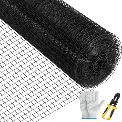 Hardware Cloth, Mesh Galvanized Steel Vinyl Coated Gauge Chicken Wire Fencing with Cutting Plier & Gloves, Garden