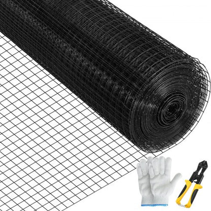 Hardware Cloth, Mesh Galvanized Steel Vinyl Coated Gauge Chicken Wire Fencing with Cutting Plier & Gloves, Garden