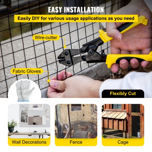 Hardware Cloth, Mesh Galvanized Steel Vinyl Coated Gauge Chicken Wire Fencing with Cutting Plier & Gloves, Garden