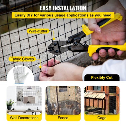Hardware Cloth, Mesh Galvanized Steel Vinyl Coated Gauge Chicken Wire Fencing with Cutting Plier & Gloves, Garden