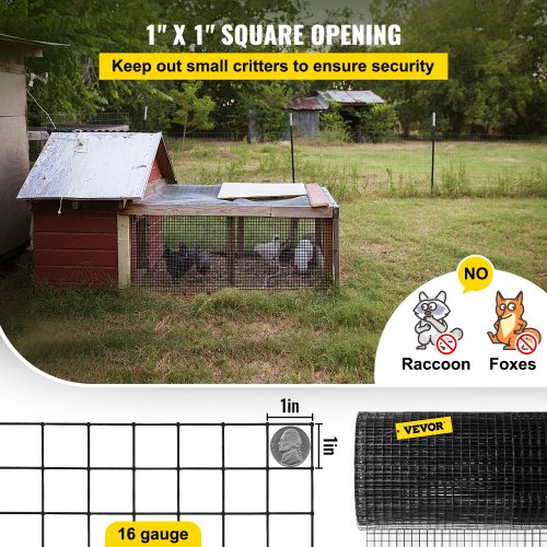 Hardware Cloth, Galvanized Steel Vinyl Coated Gauge Chicken Wire Fencing Mesh, Includes Wire Cutter & Gloves