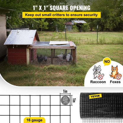 Hardware Cloth, Galvanized Steel Vinyl Coated Gauge Chicken Wire Fencing Mesh, Includes Wire Cutter & Gloves