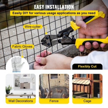 Hardware Cloth, Galvanized Steel Vinyl Coated Gauge Chicken Wire Fencing Mesh, Includes Wire Cutter & Gloves