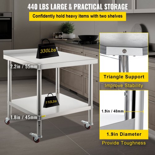 36 X 24 Inch Stainless Steel Prep Table 440lb Capacity Commercial Worktable With Adjustable Undersh 3