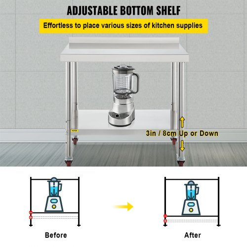 36 X 24 Inch Stainless Steel Prep Table 440lb Capacity Commercial Worktable With Adjustable Undersh 4