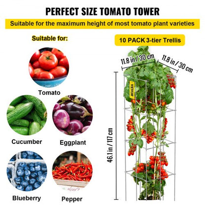 HeavyDuty Tomato Cages 10 Pack 461 Tall Square Plant Supports With PVC Coating  Ideal For Tomatoes  3