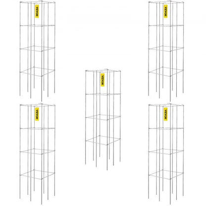 5-Pack Square Tomato Cages, 3.8ft Silver PVC-Coated Steel Plant Supports for Tomatoes, Vegetables & Climbing Flowers