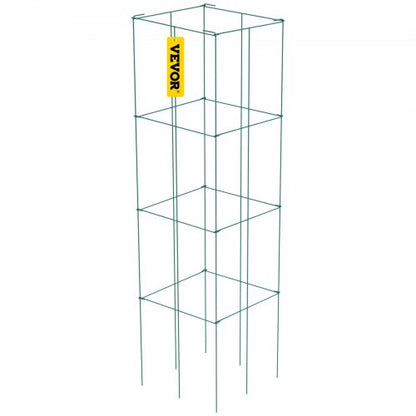 6-Pack 39.4" Tomato Cages, 14.6" Square Plant Support for Vegetables, Fruits & Flowers – Green PVC-Coated Steel Trellis