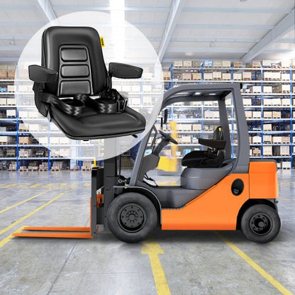 Universal Fold Down Forklift Seat with Retractable Safety Belt & Armrest, Adjustable Seat for Excavator, Forklift