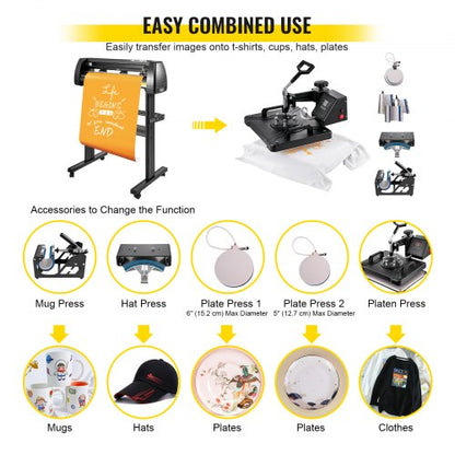 8in1 Heat Press  Vinyl Cutter Combo 12x15 Transfer Machine With 28 Cutting Plotter For DIY Crafts T 7